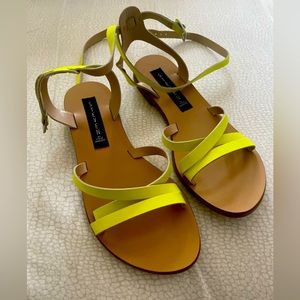Steve Madden Matas Neon Yellow Leather Flat Ankle Strap Sandals